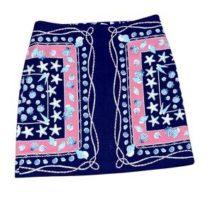 Talbots 8p petite nautical blue pink pencil skirt beachy preppy sailor boat